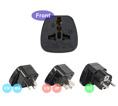 3 Travel Universal Adapters with Safety Shutter pack